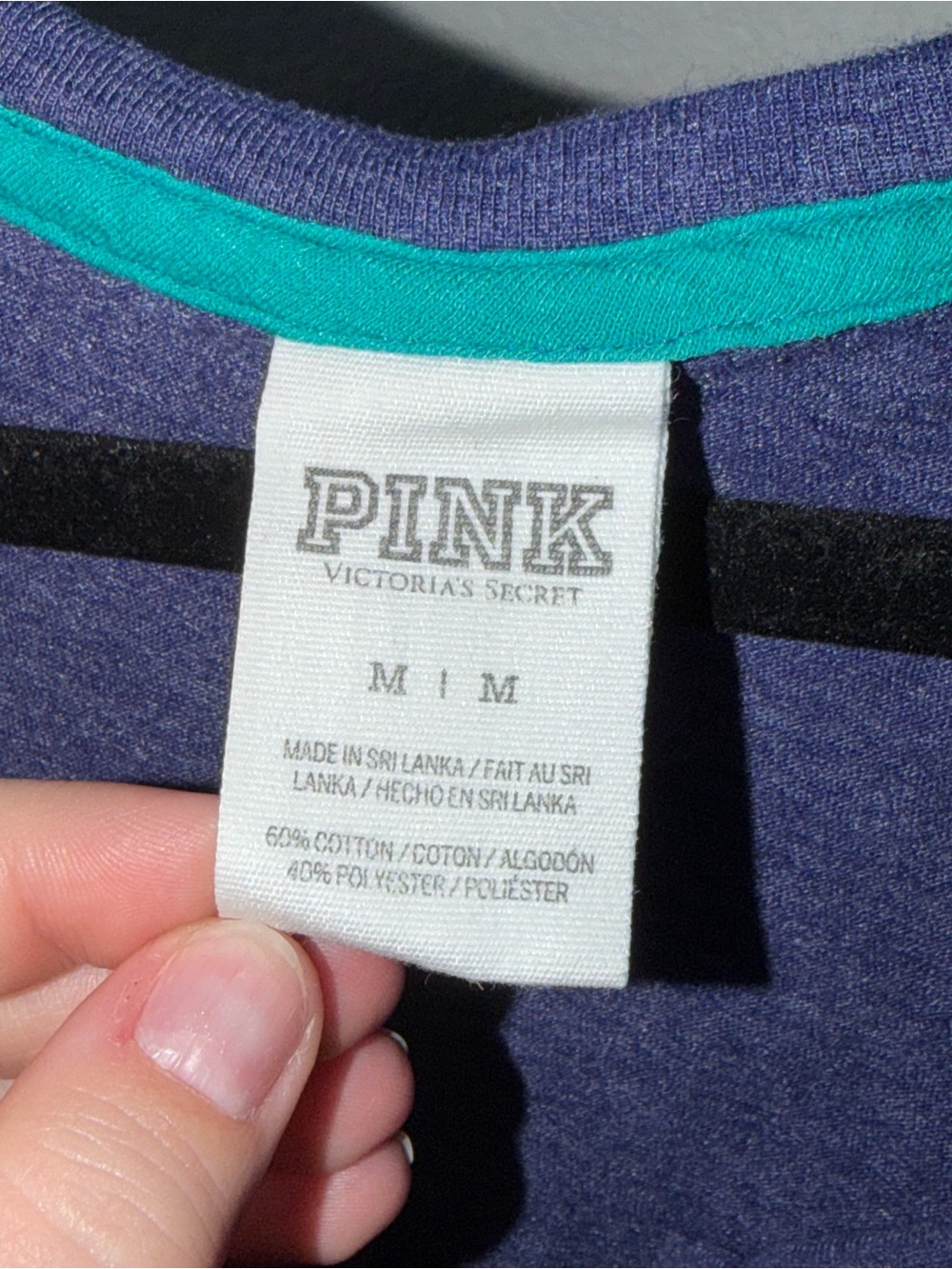 Victoria's Secret PINK Blue Varsity Long Sleeve Henley Tee - Picture 3 of 5